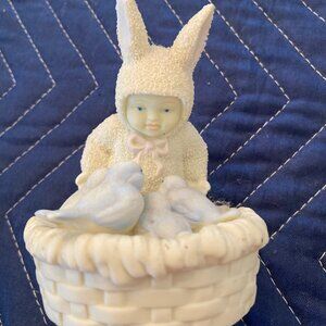Snowbabies Easter Bunny Figurine in Nest with Blue Birds Dept 56-no box